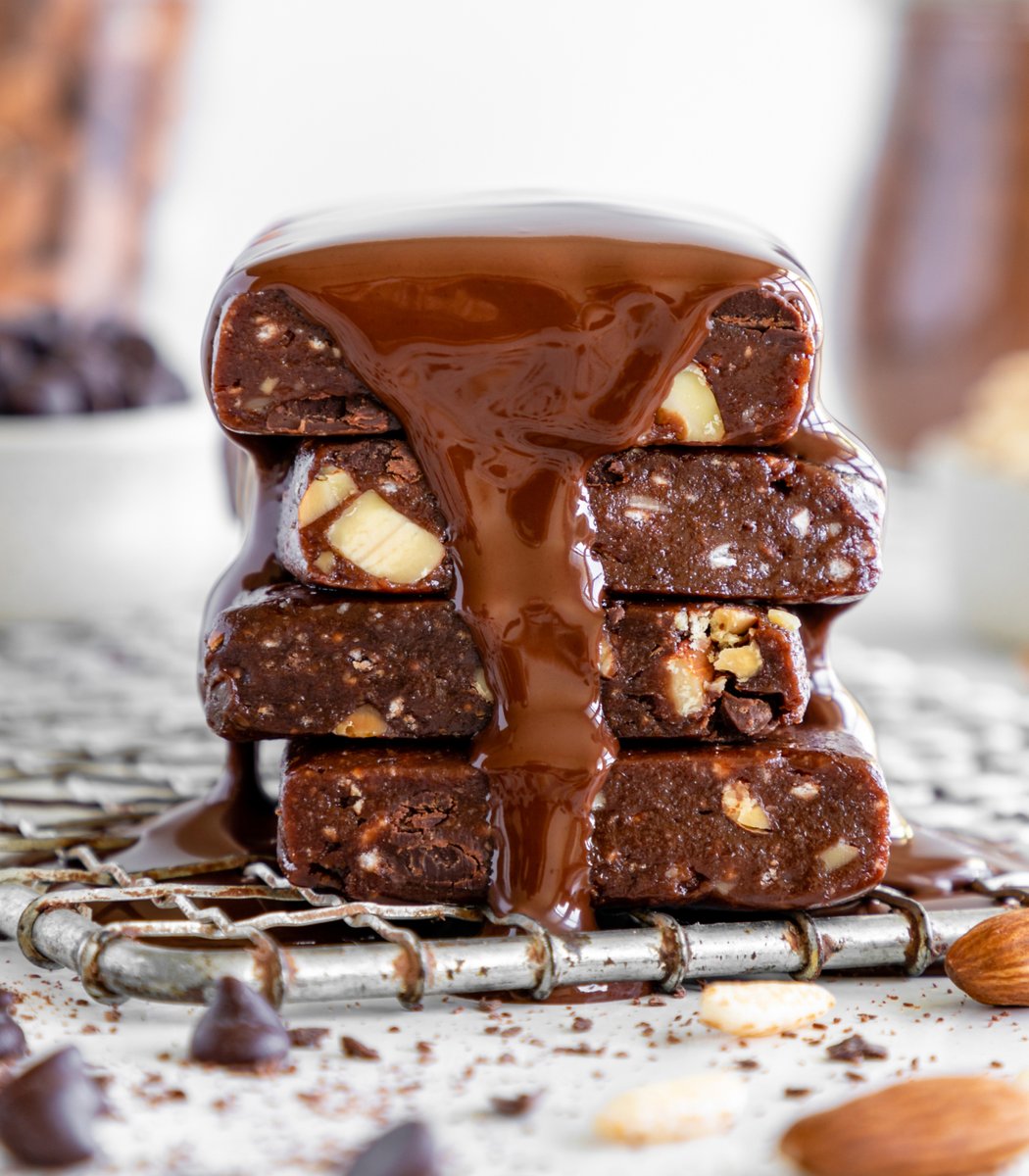 Stack of GoMacro protein decadence bars drizzled in chocolate