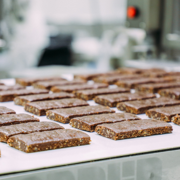 GoMacro Sunflower Butter + Chocolate bars on the production line