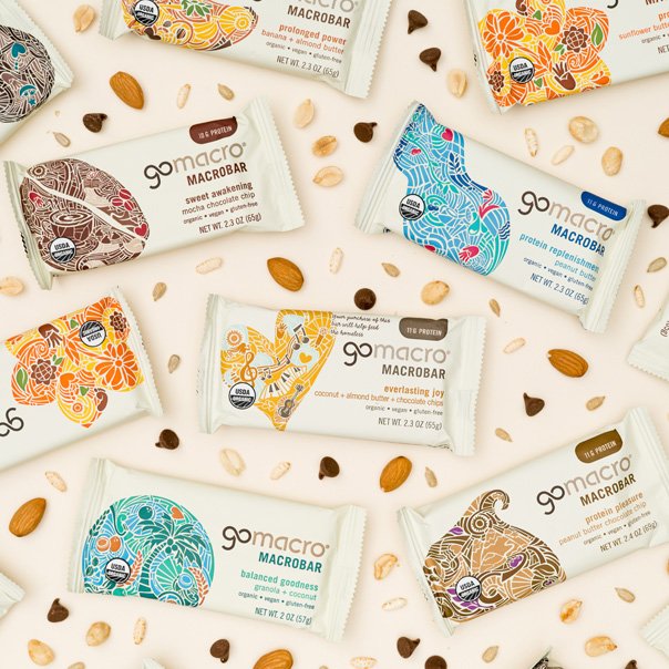 GoMacro protein bars surrounded by nuts