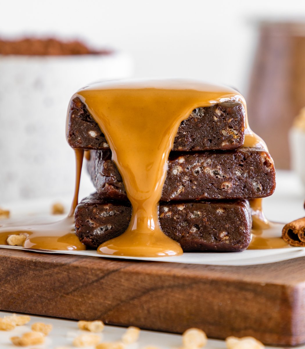Stack of GoMacro nut-free protein bars drizzled in peanut butter
