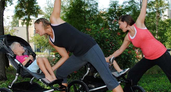 Moms working out with their babies in strollers