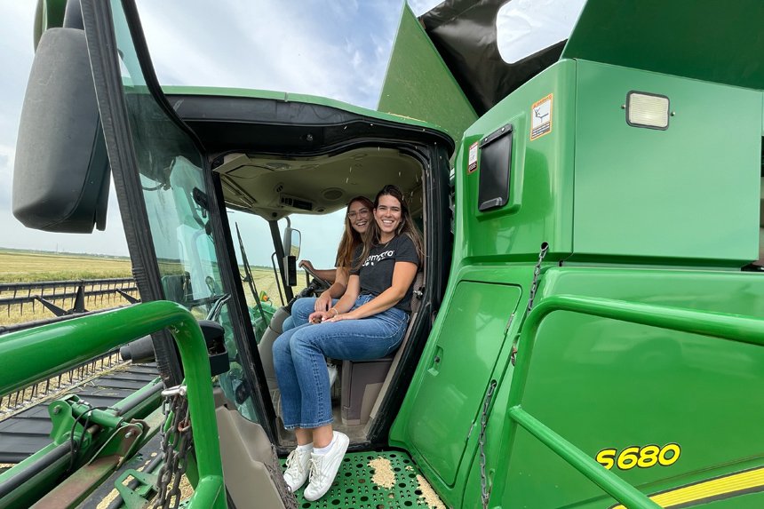Women sitting in a tractor