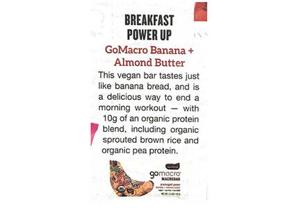 GoMacro Banana + Almond Butter MacroBar in Athlon magazine