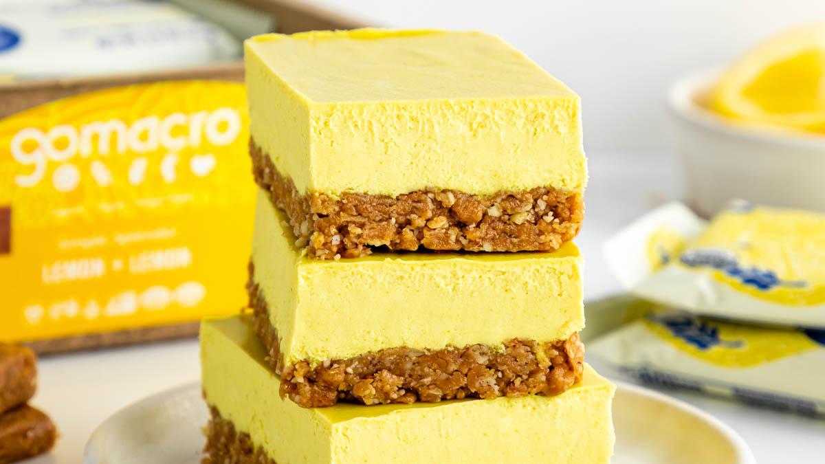 No-bake lemon bars made with lemon GoMacro bars