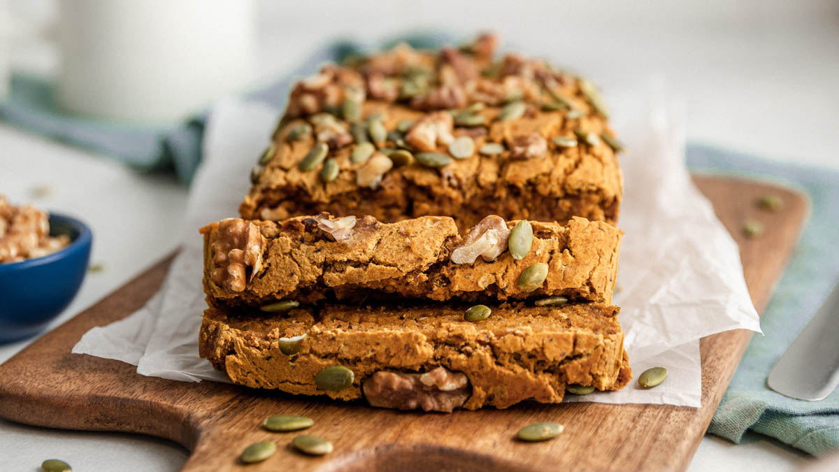 Pumpkin bread made with hemp and flax seeds