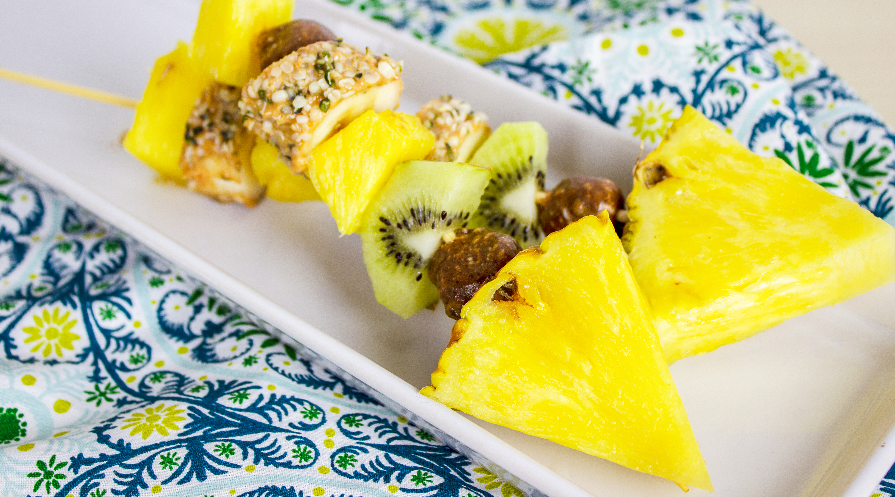 Tropical skewers with bits of GoMacro protein bars