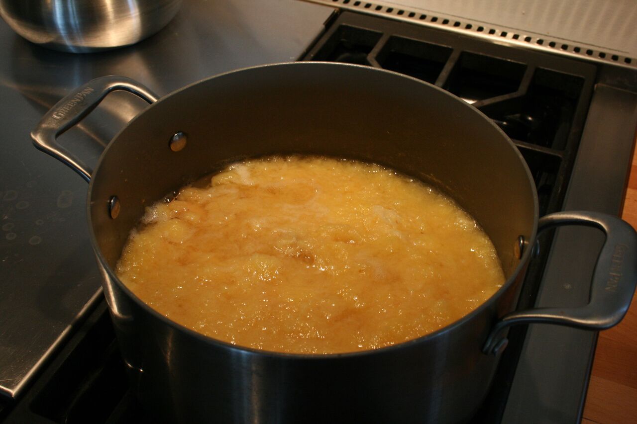 Quince paste cooking in a pot