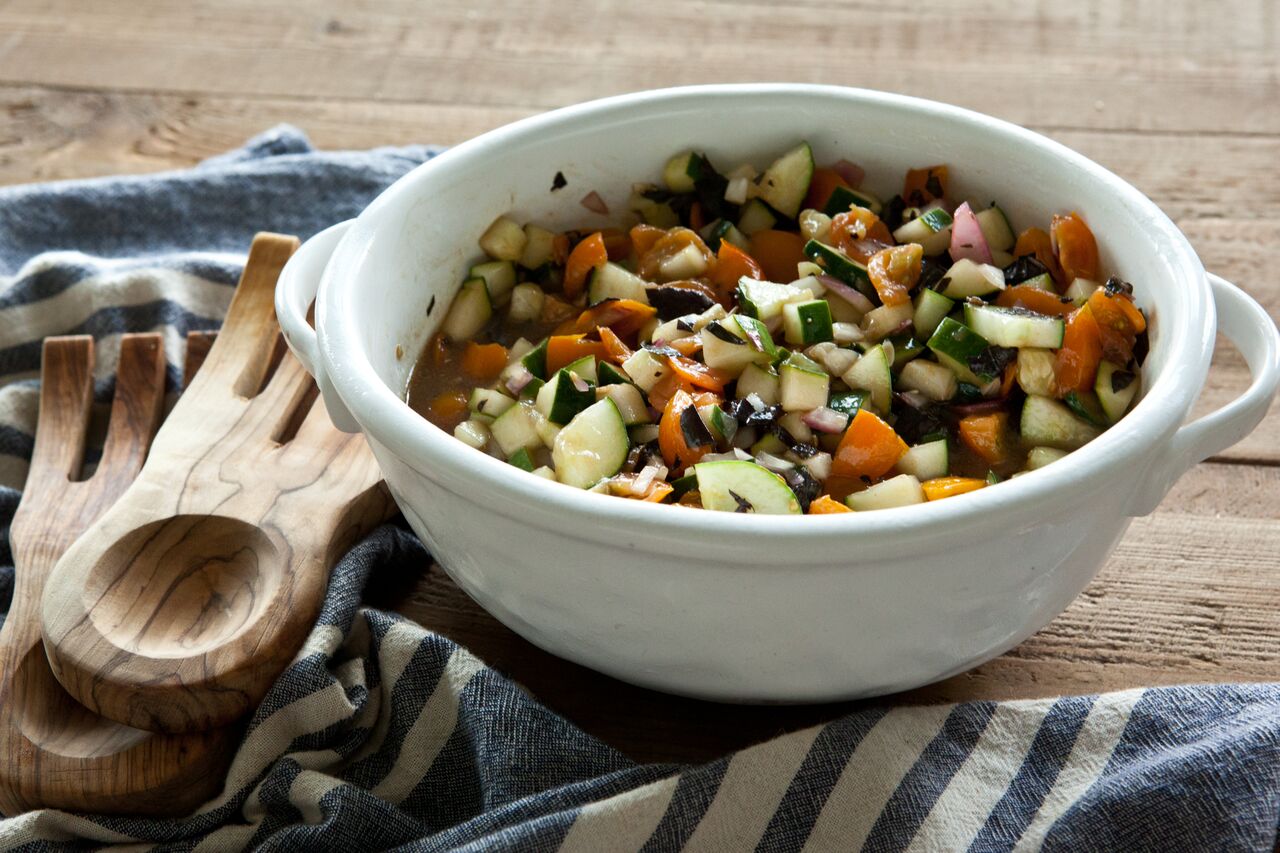 Tomato Cucumber Red Onion Salad in a bowl