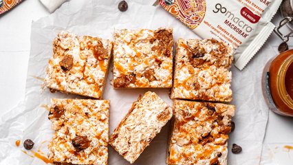 Salted caramel drizzled over rice krispies