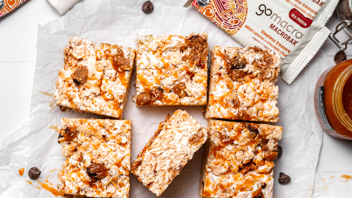 Salted caramel drizzled over rice krispies