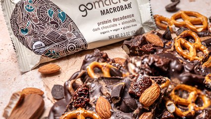 Cranberries, pretzels, and almonds on top of dark chocolate