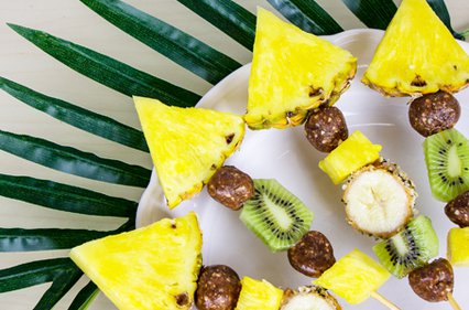 Tropical fruit skewers made with GoMacro banana almond butter bars