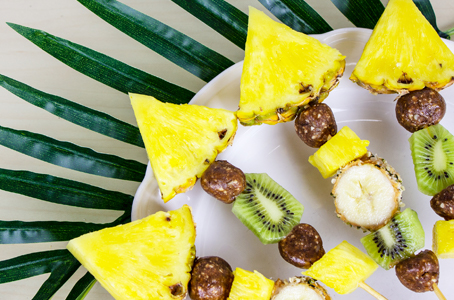 Tropical Fruit Skewers made with GoMacro banana almond butter bars