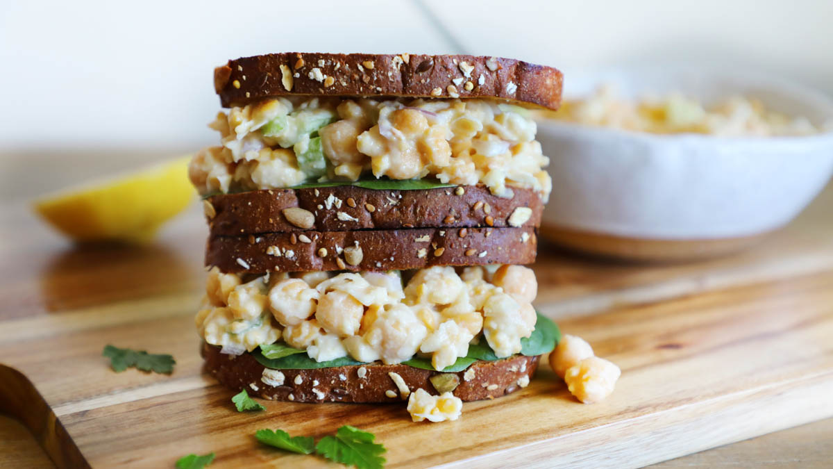 A chickpea salad sandwich