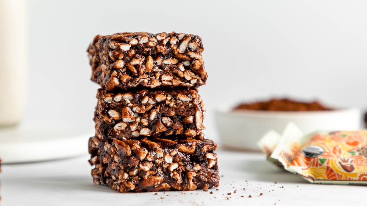 Chocolate krispies made with GoMacro macrobar protein purity bar