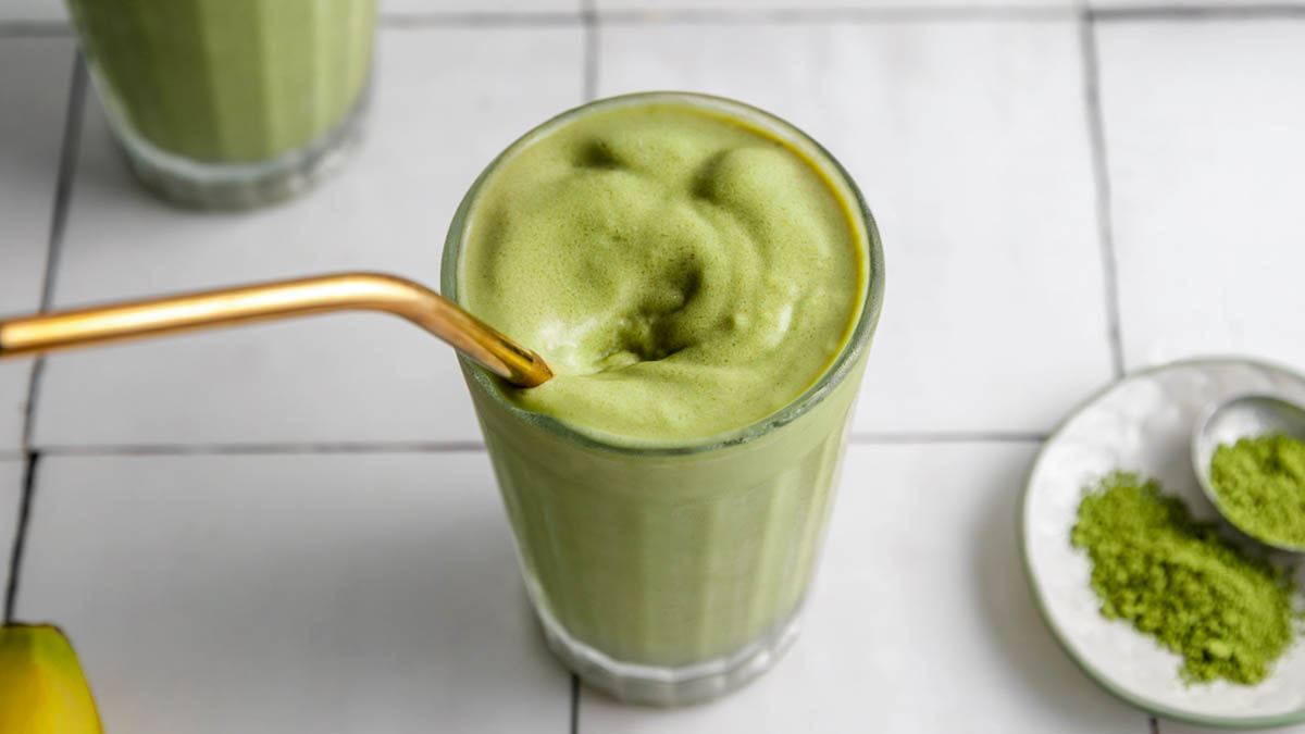 Matcha milkshake made with mint and avocado