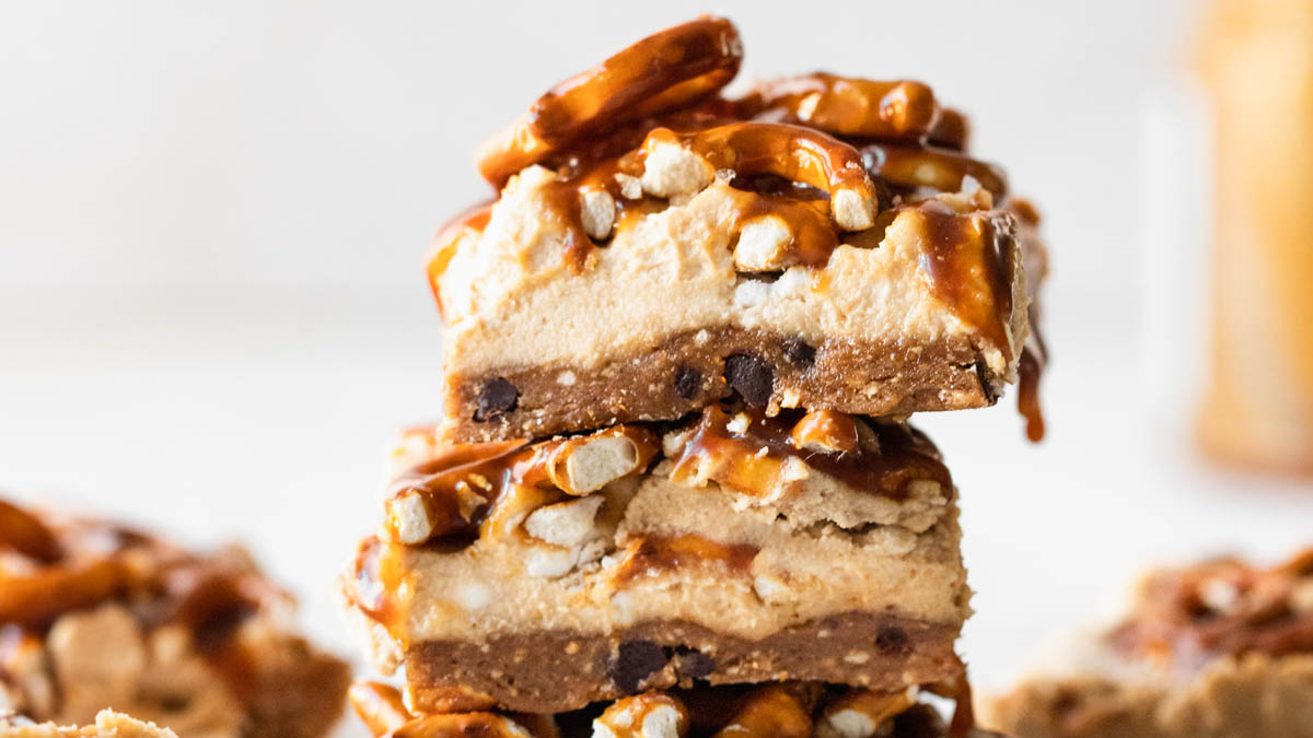 Pretzel and protein bar cheesecake