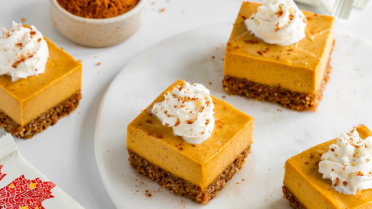 Pumpkin Cheesecake Bars made with GoMacro maple sea salt bar