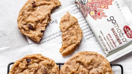 Maple sea salt cookies next to a GoMacro maple sea salt protein bar