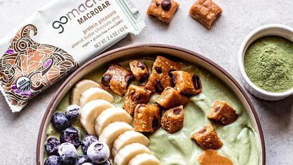 Vegan Yogurt Bowl topped with GoMacro Protein Bar