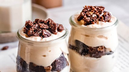 Tiramisu trifle topped with GoMacro mocha chocolate chip bar