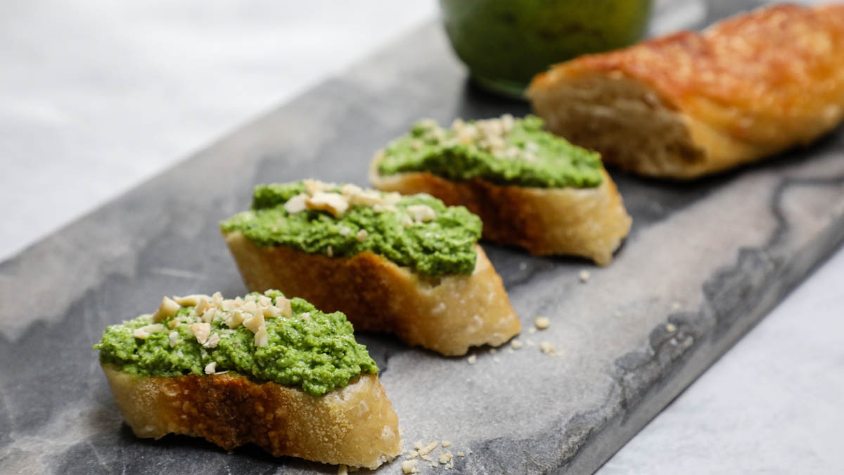 Garlic pesto on top of bread