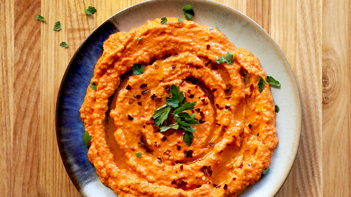 Hummus made with roasted red pepper hummus