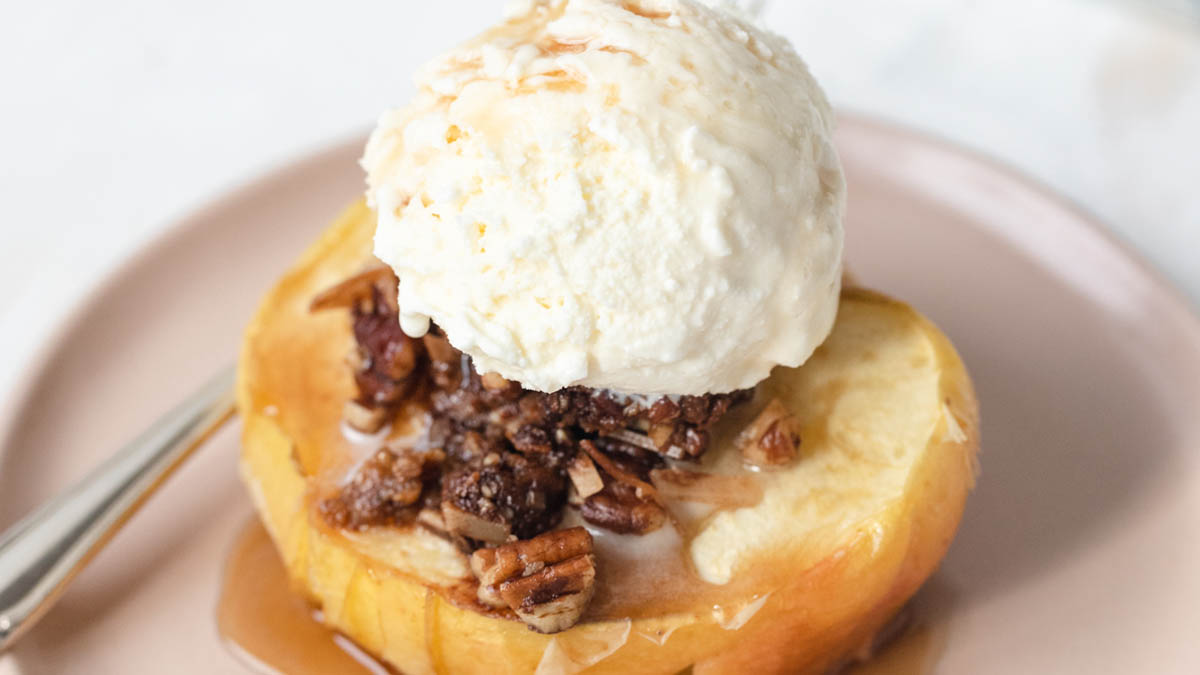 Stuffed baked apples topped with ice cream