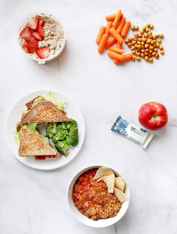 Vegan meals next to a GoMacro MacroBar