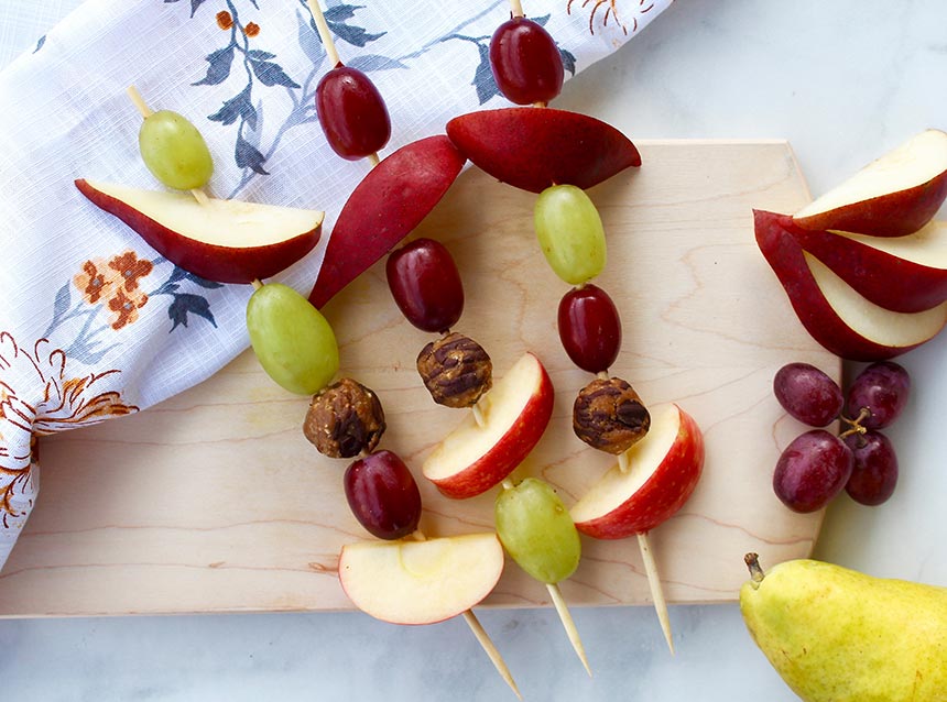 Kids snack kabobs with bit of GoMacro protein bars