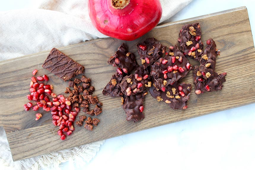 Pomegranate and GoMacro bar chocolate bark